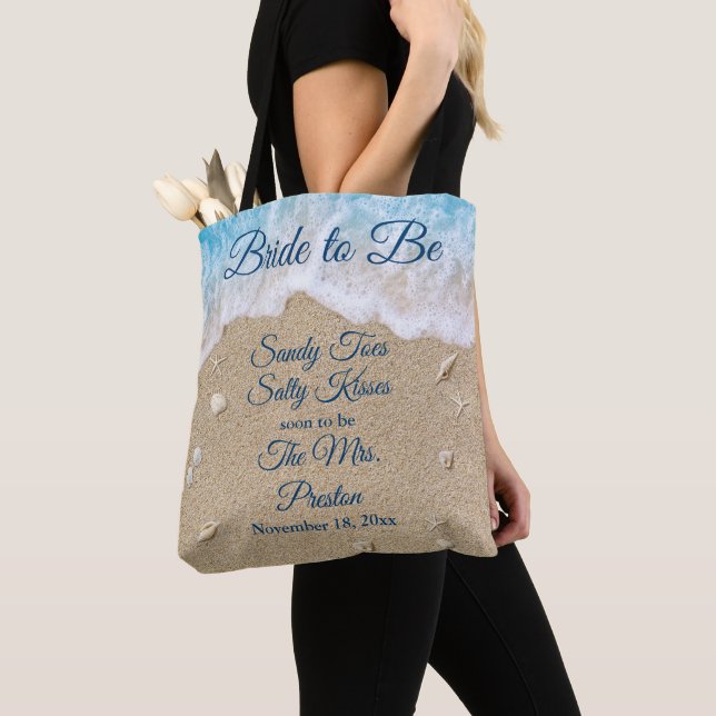 Bride to Be Blue Beach Waves Sandy Toes Tote Bag (Close Up)