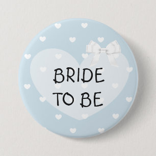 Bride to Be Blue Hearts White Bow Button