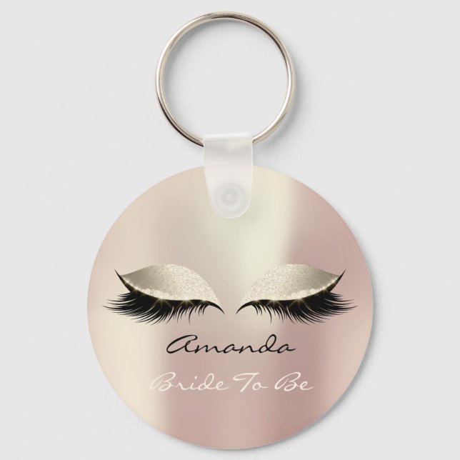 Bride To Be Blush Ivory Girly Makeup Lashes Name Keychain (Front)