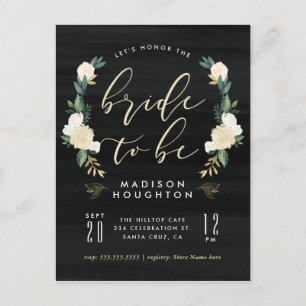 Bride To Be Calligraphy Floral Bridal Shower Invitation Postcard