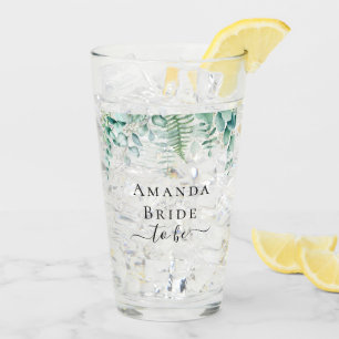 Bride to be eucalyptus greenery ferns woodland glass