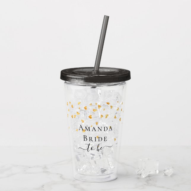 Bride to be gold hearts sprinkle name  acrylic tumbler (Back Ice)