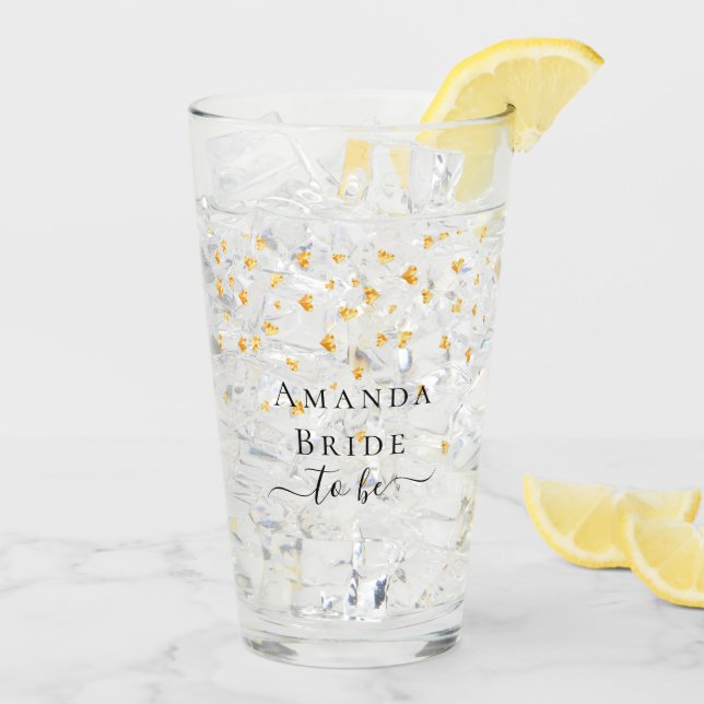 Bride to be gold hearts sprinkle name glass (Back Ice)