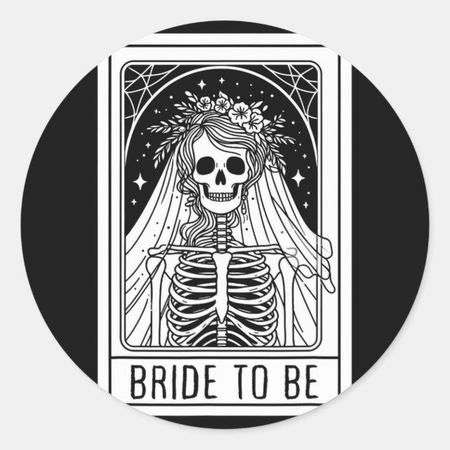Bride To Be Gothic Skeleton Tarot Card Bachelorett Classic Round Sticker (Front)