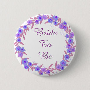 Bride to Be Lavender Floral Wreath 2 Inch Round Button