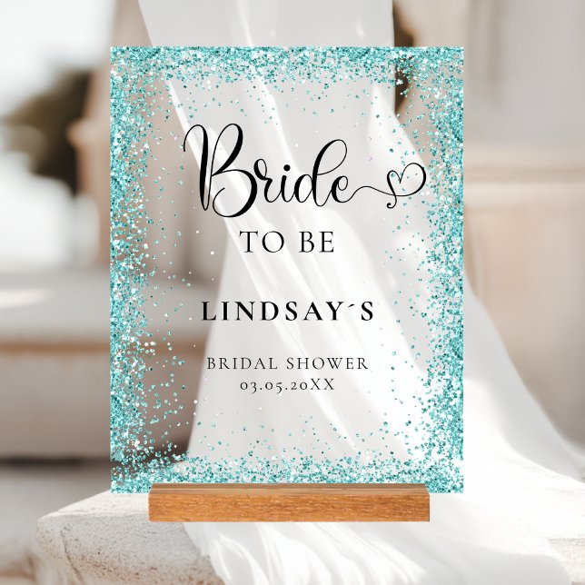 BRIDE TO BE! Mint Glitter Bridal Shower  (BRIDE TO BE! Mint Glitter Bridal Shower Acrylic Sign)