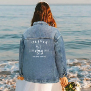 Bride To Be   Modern Custom Bride Name Date White Denim Jacket