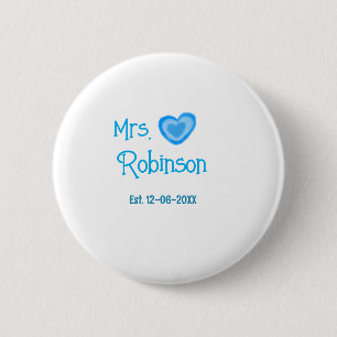 Bride to be Mrs add name date blue heart watercolo 2 Inch Round Button
