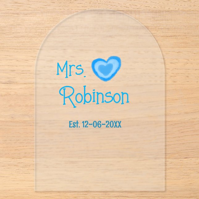Bride to be Mrs add name date blue heart watercolo Acrylic Invitations (Front)
