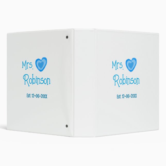 Bride to be Mrs add name date blue heart watercolo Binder (Background)