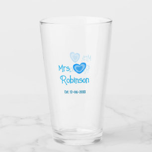 Bride to be Mrs add name date blue heart watercolo Glass