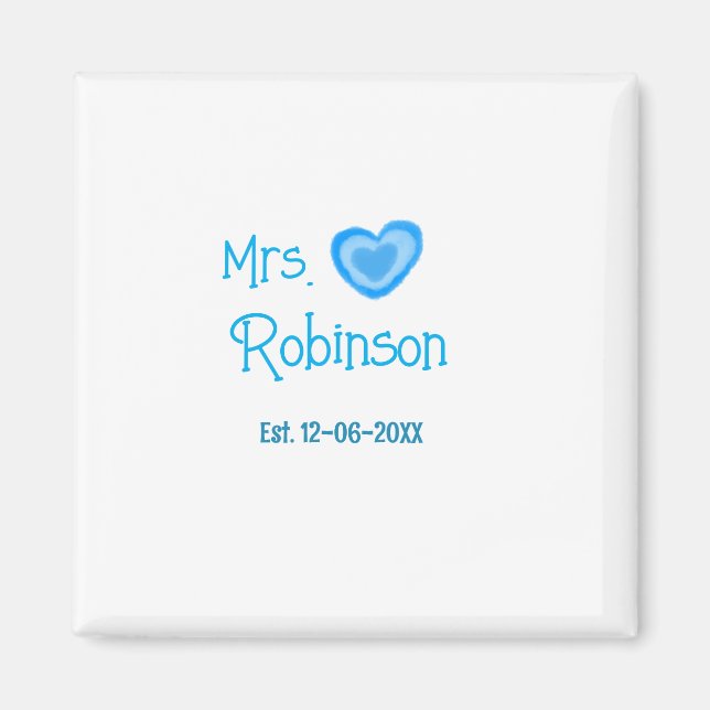 Bride to be Mrs add name date blue heart watercolo Magnet (Front)