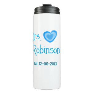 Bride to be Mrs add name date blue heart watercolo Thermal Tumbler