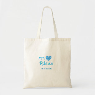 Bride to be Mrs add name date blue heart watercolo Tote Bag