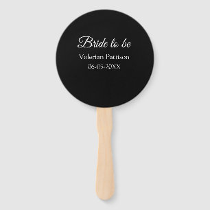 Bride to be name date black white bridal shower we hand fan