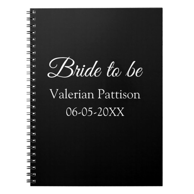 Bride to be name date black white bridal shower we notebook (Front)