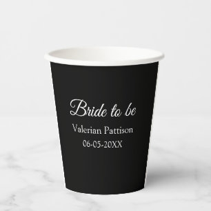 Bride to be name date black white bridal shower we paper cups