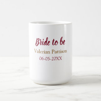 Bride to be name date golden maron bridal shower coffee mug