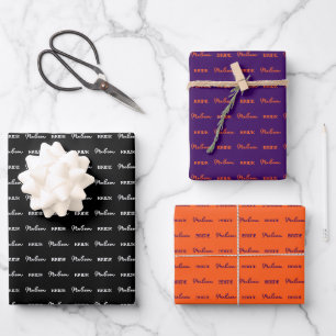 Bride To Be Name Halloween Wedding Purple Orange Wrapping Paper Sheet