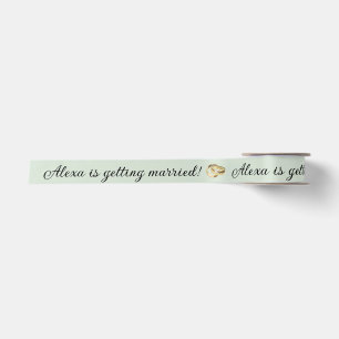Bride to Be Name with Gold Rings on Green Satin Ribbon