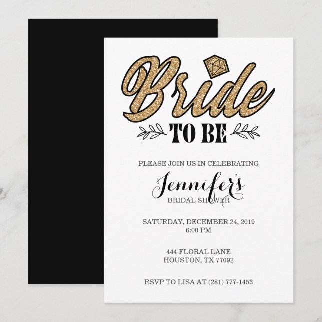 Bride To Be Party Invitation-Gold & Black Invitation (Front/Back)