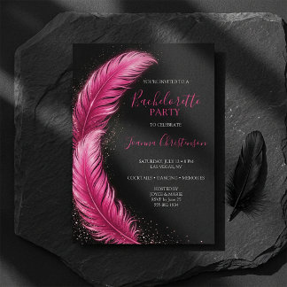 Bride-to-Be Pink Feather Glam Bachelorette Party Invitation