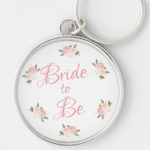 Bride to Be Pink Floral Script Watercolor Keychain