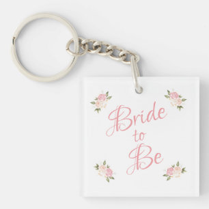 Bride to Be Pink Floral Script Watercolor Keychain