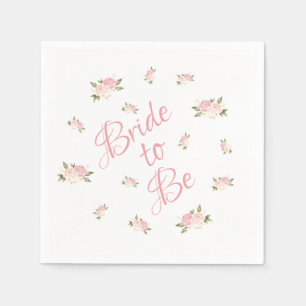 Bride to Be Pink Floral Script Watercolor Napkin