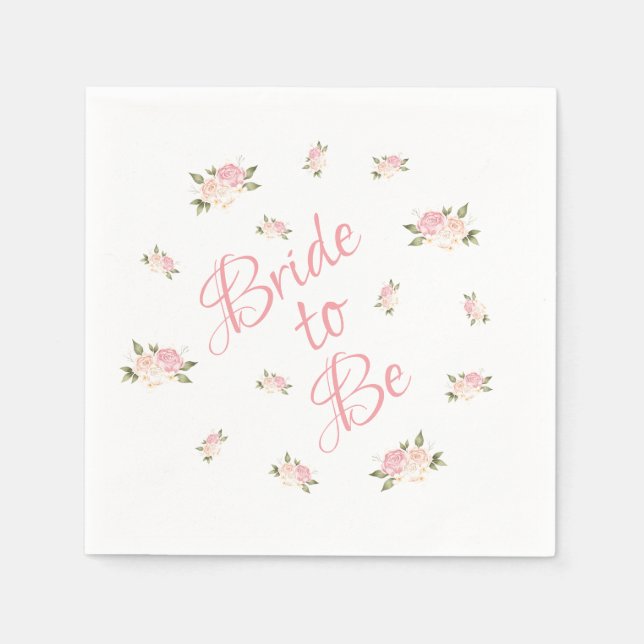 Bride to Be Pink Floral Script Watercolor Napkin (Front)