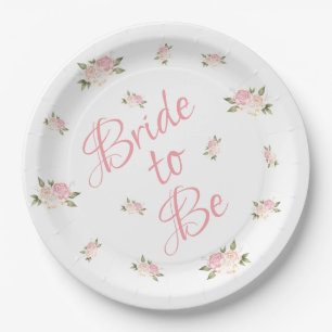 Bride to Be Pink Floral Script Watercolor Paper Plate