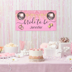 bride to be,pink gold glitters disco Bachelorette  Banner