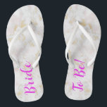 Bride To Be! Pink Gold Marble flip flops<br><div class="desc">A beautiful pink and gold marble flip flops for your bachelorette party or the rehearsal dinner or for the weekends girls trip away before your wedding. These would be great to personalize and give to all your bridesmaids as well, I created personalized ones on my DesignByLyn store for you to...</div>
