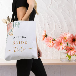 Bride to be rose gold floral elegant script tote bag