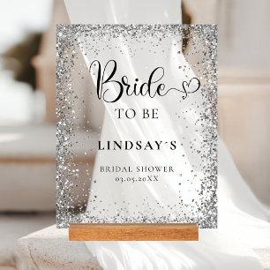 BRIDE TO BE! Silver Glitter Bridal Shower  Acrylic Sign