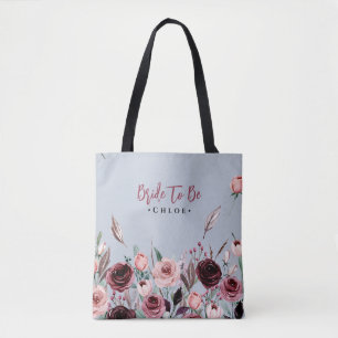 Bride To Be Tote Dusty Blue and Burgundy Floral