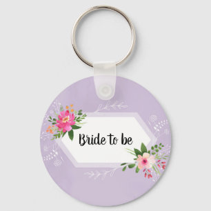 Bride to be watercolor purple floral bridal shower keychain