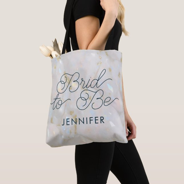 Bride to Be Wedding Elegant Opal Marble Gemstone Tote Bag (Close Up)