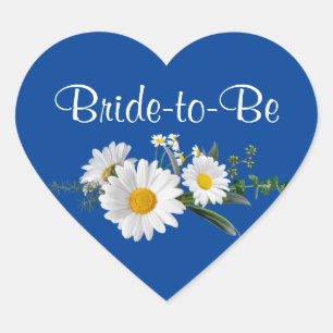 Bride-to-Be, wedding white daisies, Heart Sticker