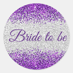 Bride to be - White Silver / Purple Sparkle Classic Round Sticker