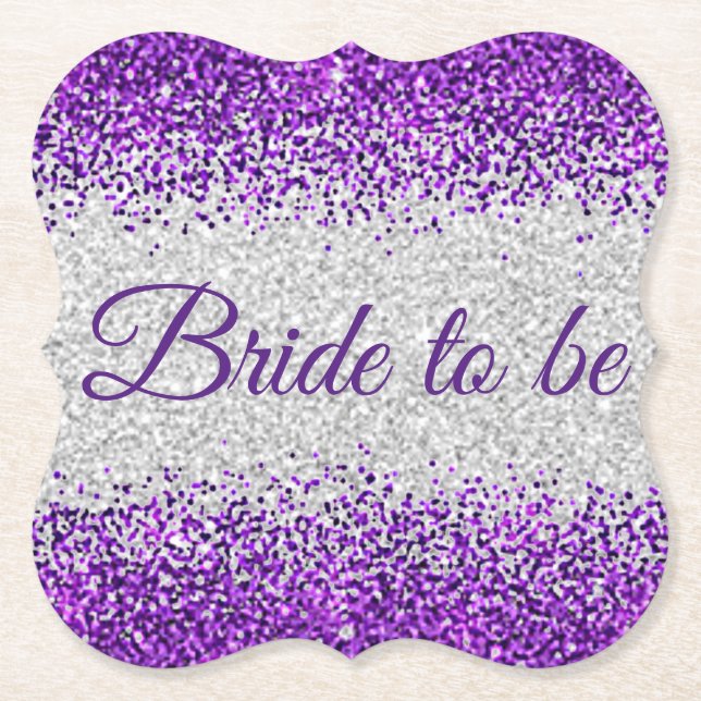 Bride to be - White Silver / Purple Sparkle Paper Coaster (Front)