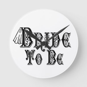 Bride To Be With Veil, Fancy Black Type Round Clock