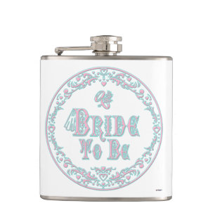Bride To Be With Veil, Fancy Pink - Teal Vintage Hip Flask
