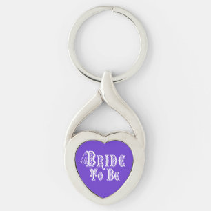 Bride To Be With Veil, Fancy White Type Keychain