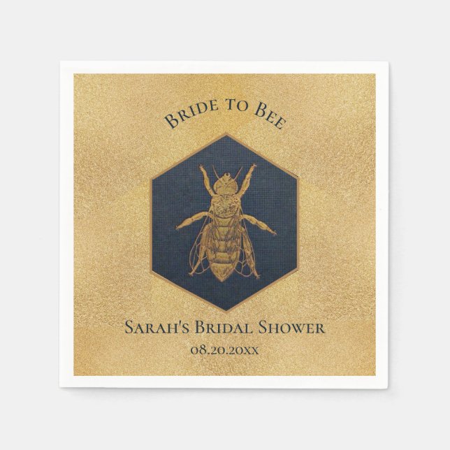 Bride to Bee Bridal Shower Honeybee Honeycomb Gold Napkin (Front)