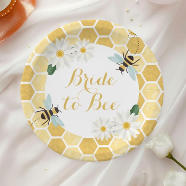 Bride to Bee Bridal Shower honeycomb and daisies Paper Plate (Creator Uploaded)