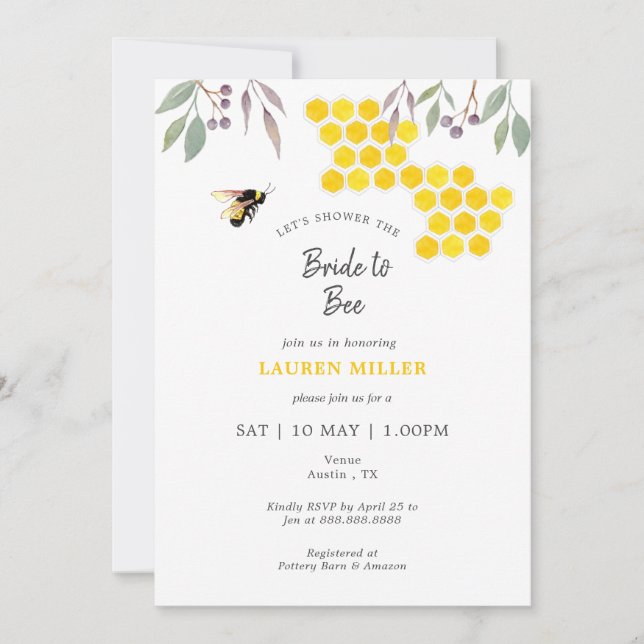 'Bride to bee' bridal shower  Invitation (Front)