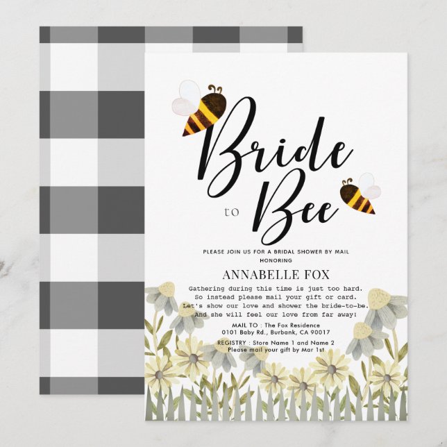 Bride to Bee Buffalo Check Bridal Shower by Mail Invitation (Front/Back)