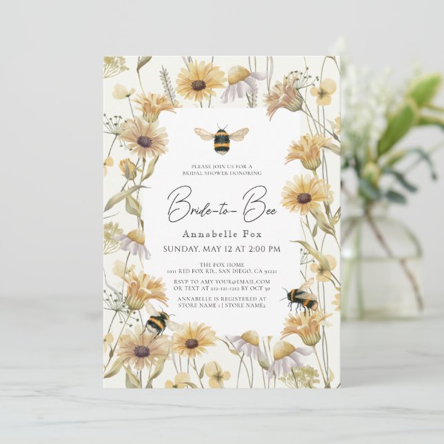 Bride to Bee Chamomile & Daisies Bridal Shower Invitation (Standing Front)