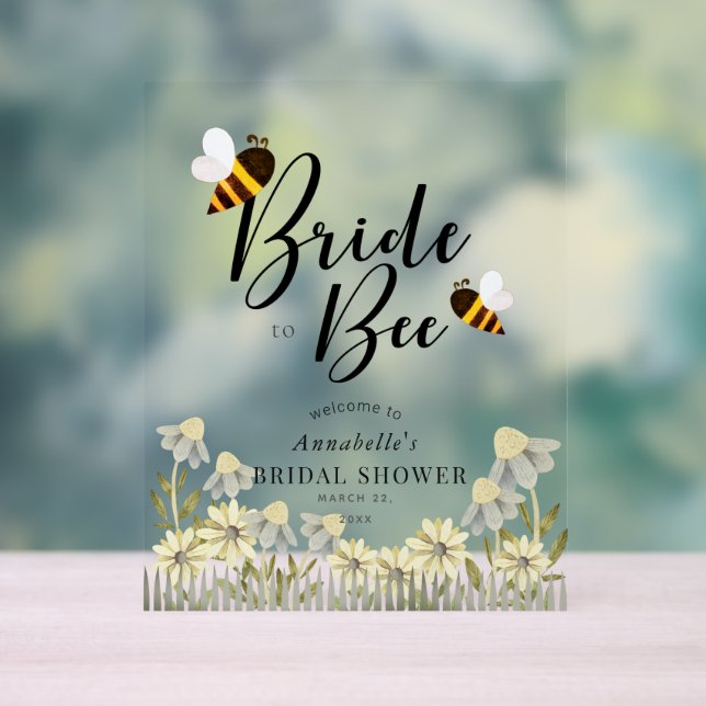 Bride to Bee Floral Bridal Shower Welcome Acrylic Sign (Neutral)